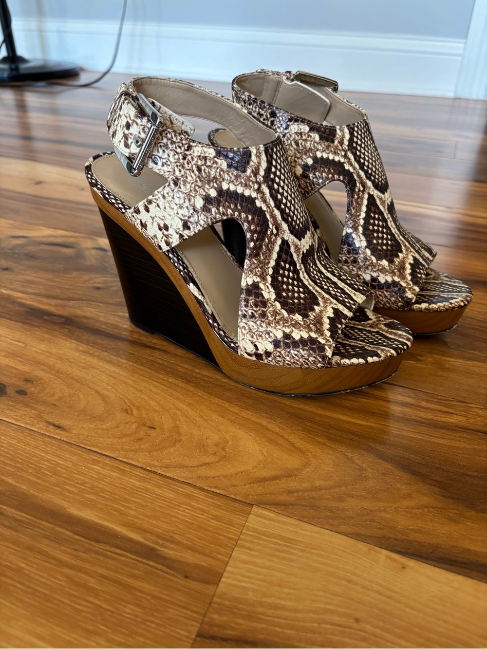 MICHAEL Michael Kors Tan and Brown Snake-Print Wedge Sandals